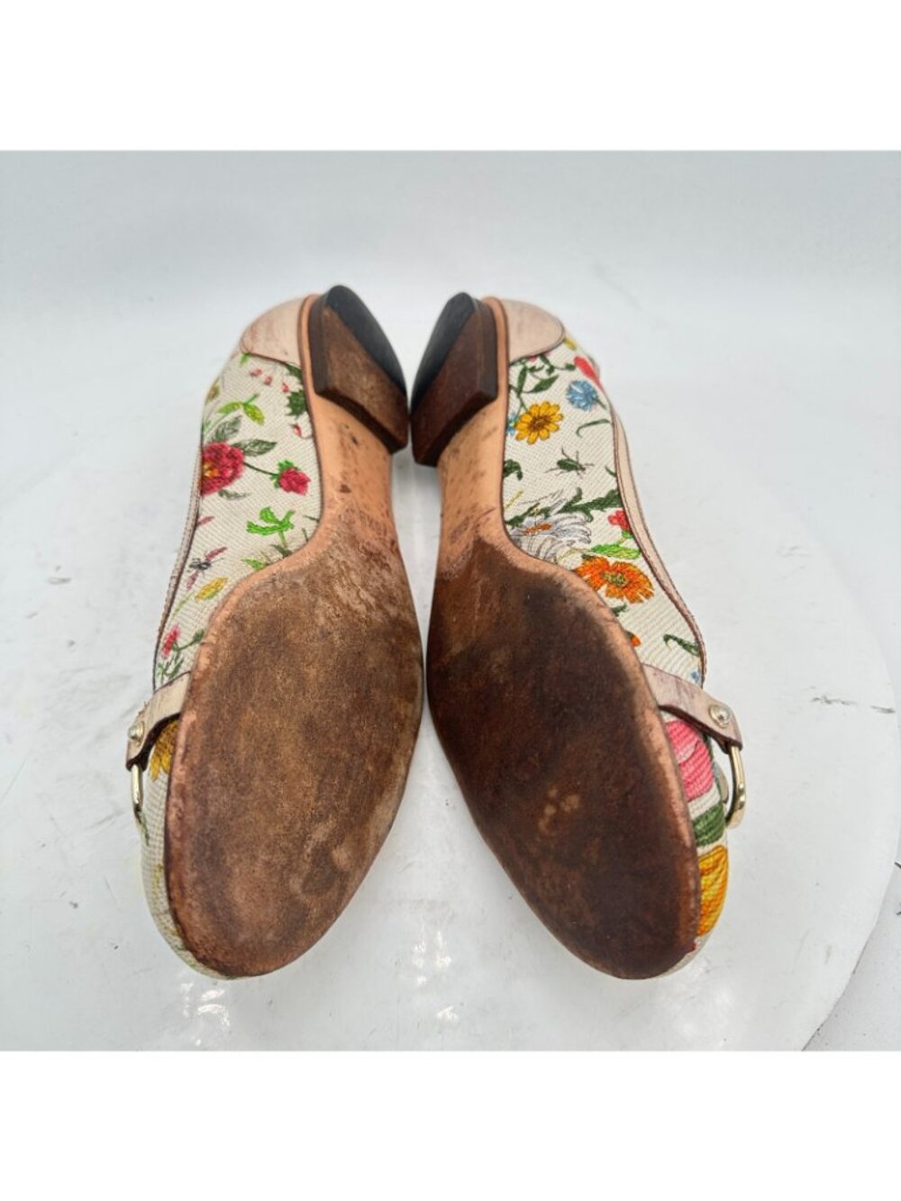 Gucci Women Size 6.5B Flora canvas ballet Leather Bamboo horsebit Flat Shoes - Picture 7 of 11